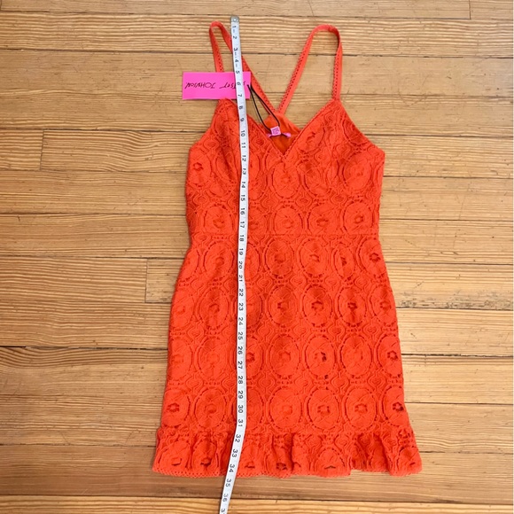NWT Betsey Johnson Crochet Lace Ruffle Hem Mini Dress in Spicy Orange Sz M. - Picture 7 of 13